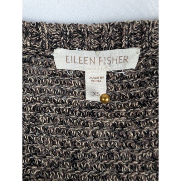 Eileen Fisher Womens XS Brown V-Neck Sweater 100% Linen Knit Long Sleeve - Picture 2 of 7